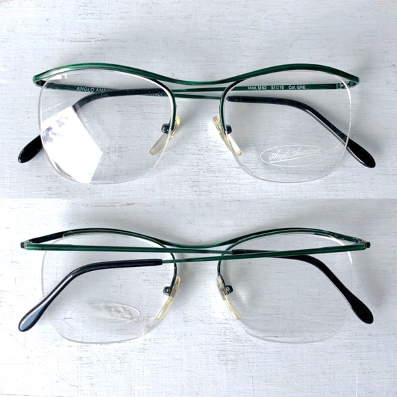 Semi Rimless Anglo American Eyewear MOD M63 Metallic Green 80's Vintage Unisex - Picture 2 of 13